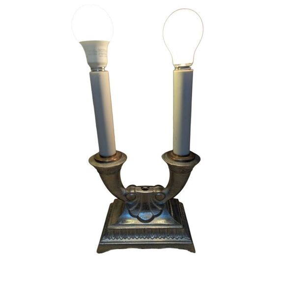 Rare Large Antique Art Neoclassical Silver Bronze Two Light Table Lamp - Picture 2 of 11